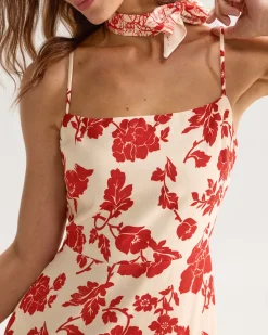 Red Floral Bodycon Slip Maxi Dress