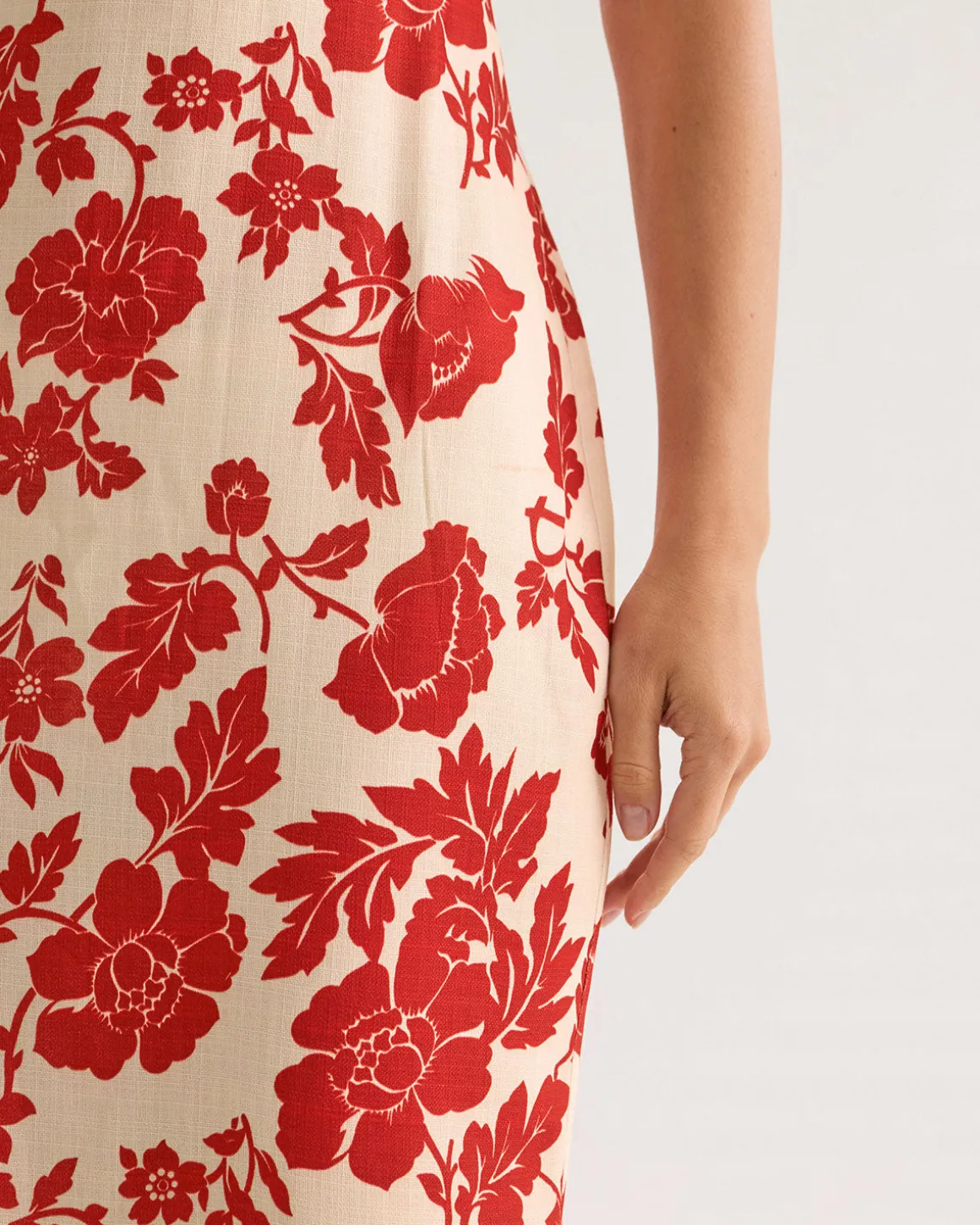 Red Floral Bodycon Slip Maxi Dress