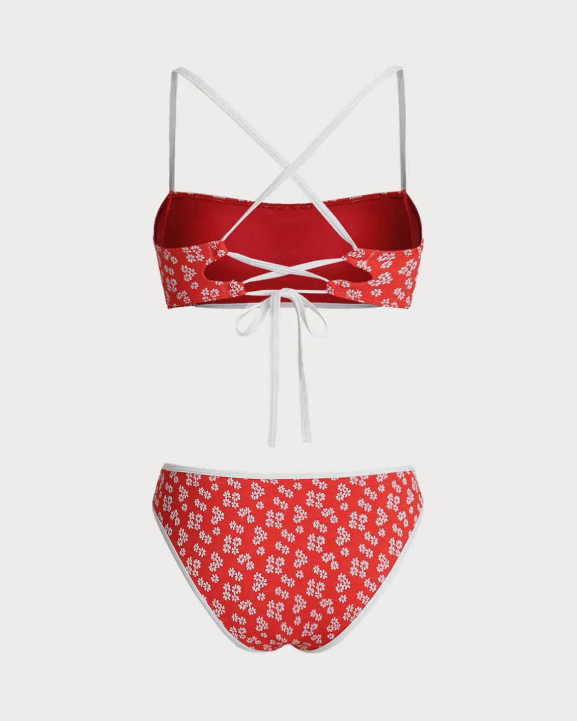 Red Floral Bralette Bikini Set
