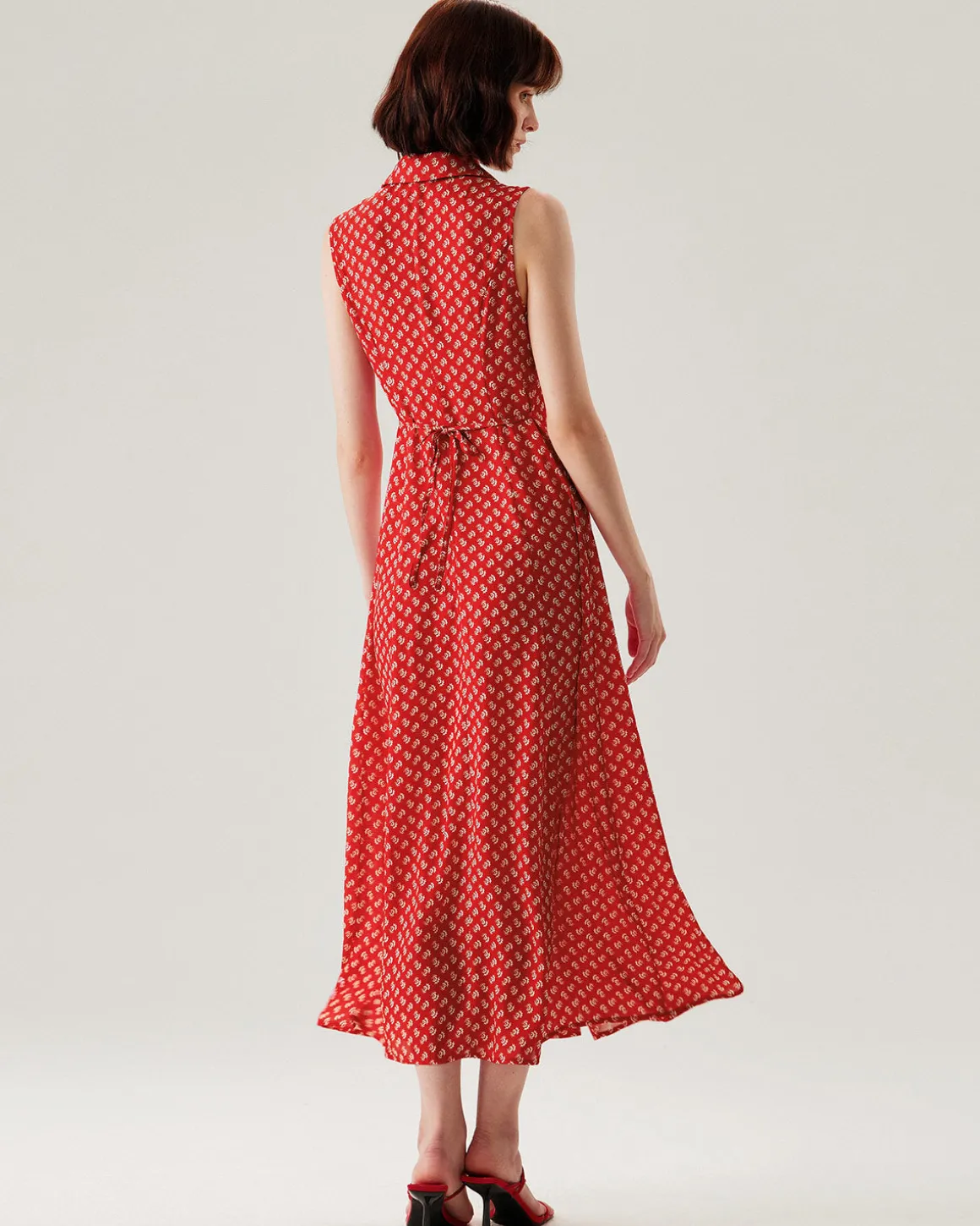 Red Floral Button Sleeveless Maxi Dress