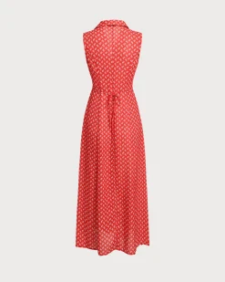Red Floral Button Sleeveless Maxi Dress
