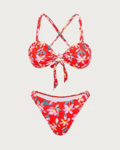 Red Floral Criss-Cross Bikini Set