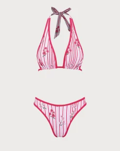 Red Floral Halter Bikini Set