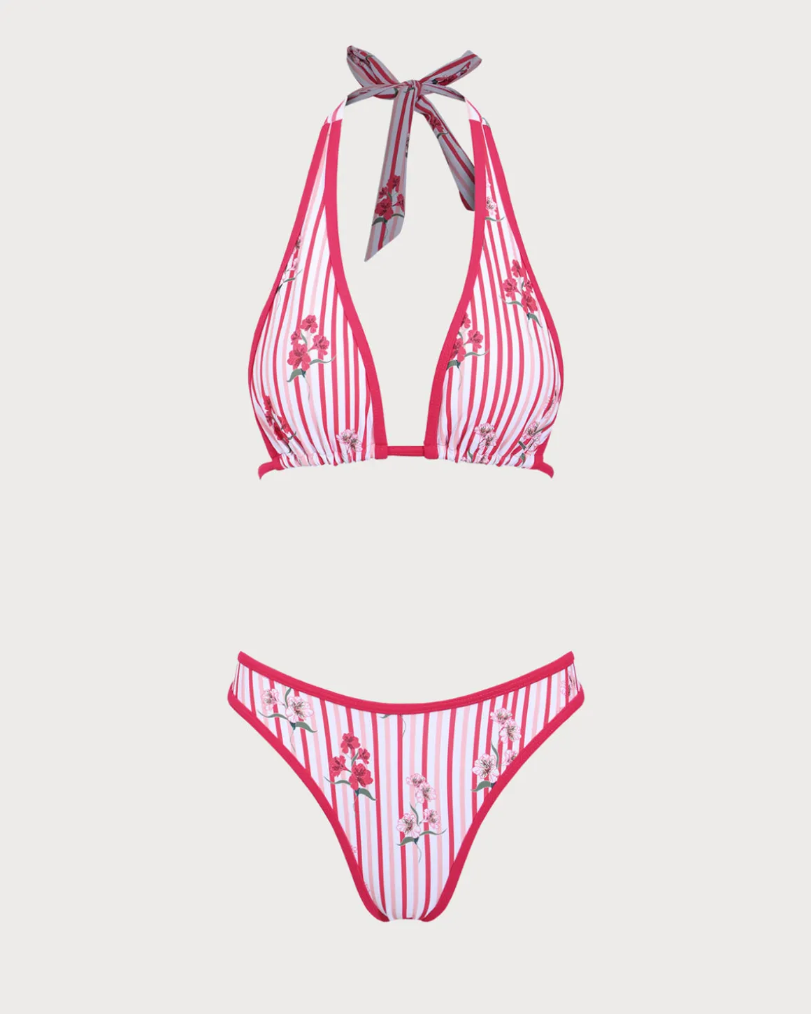 Red Floral Halter Bikini Set