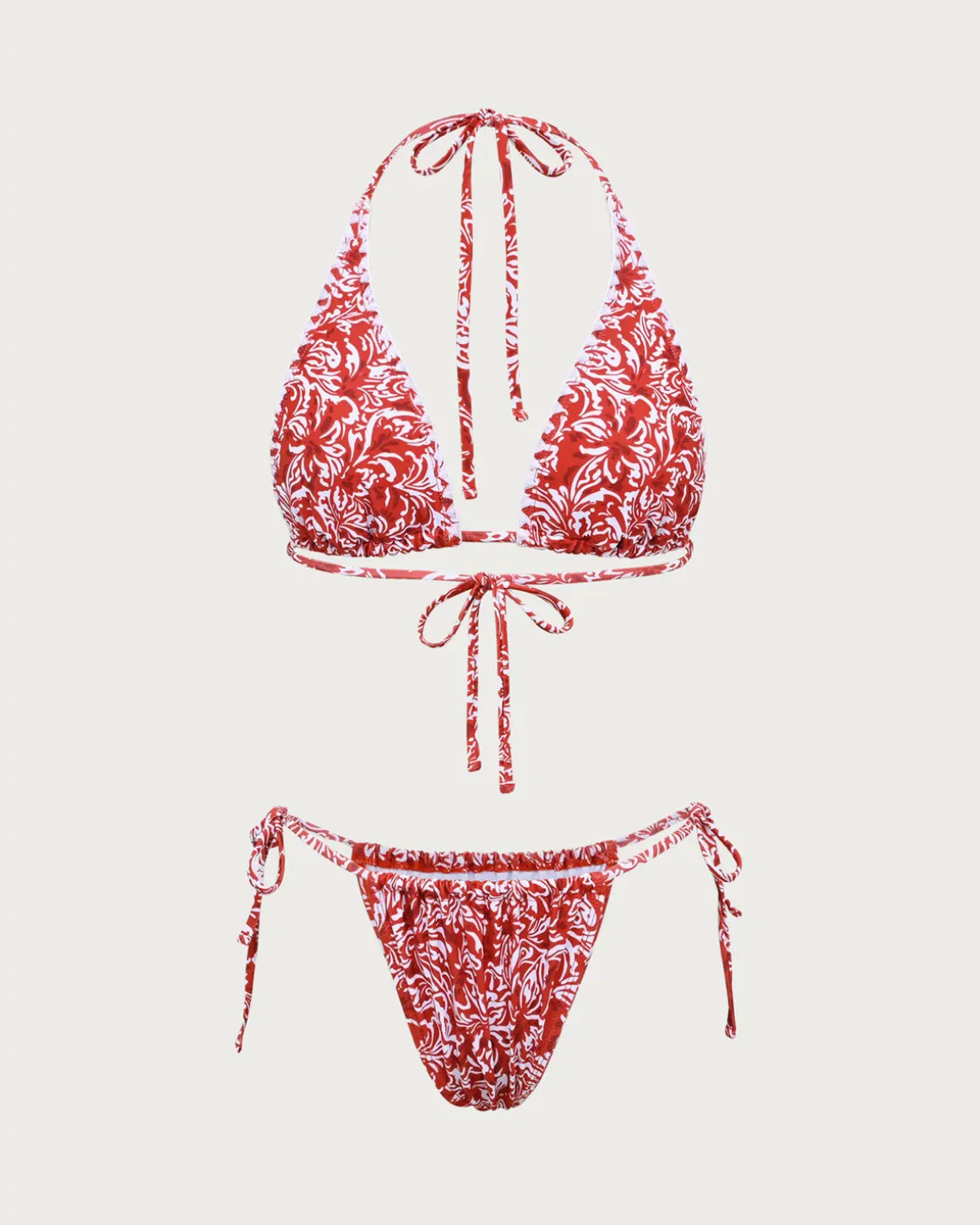 Red Floral Halter Triangle Bikini Set