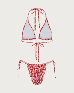 Red Floral Halter Triangle Bikini Set