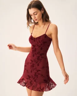 Red Floral Mesh Slip Mini Dress