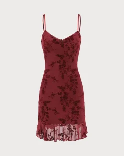 Red Floral Mesh Slip Mini Dress