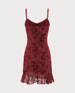 Red Floral Mesh Slip Mini Dress
