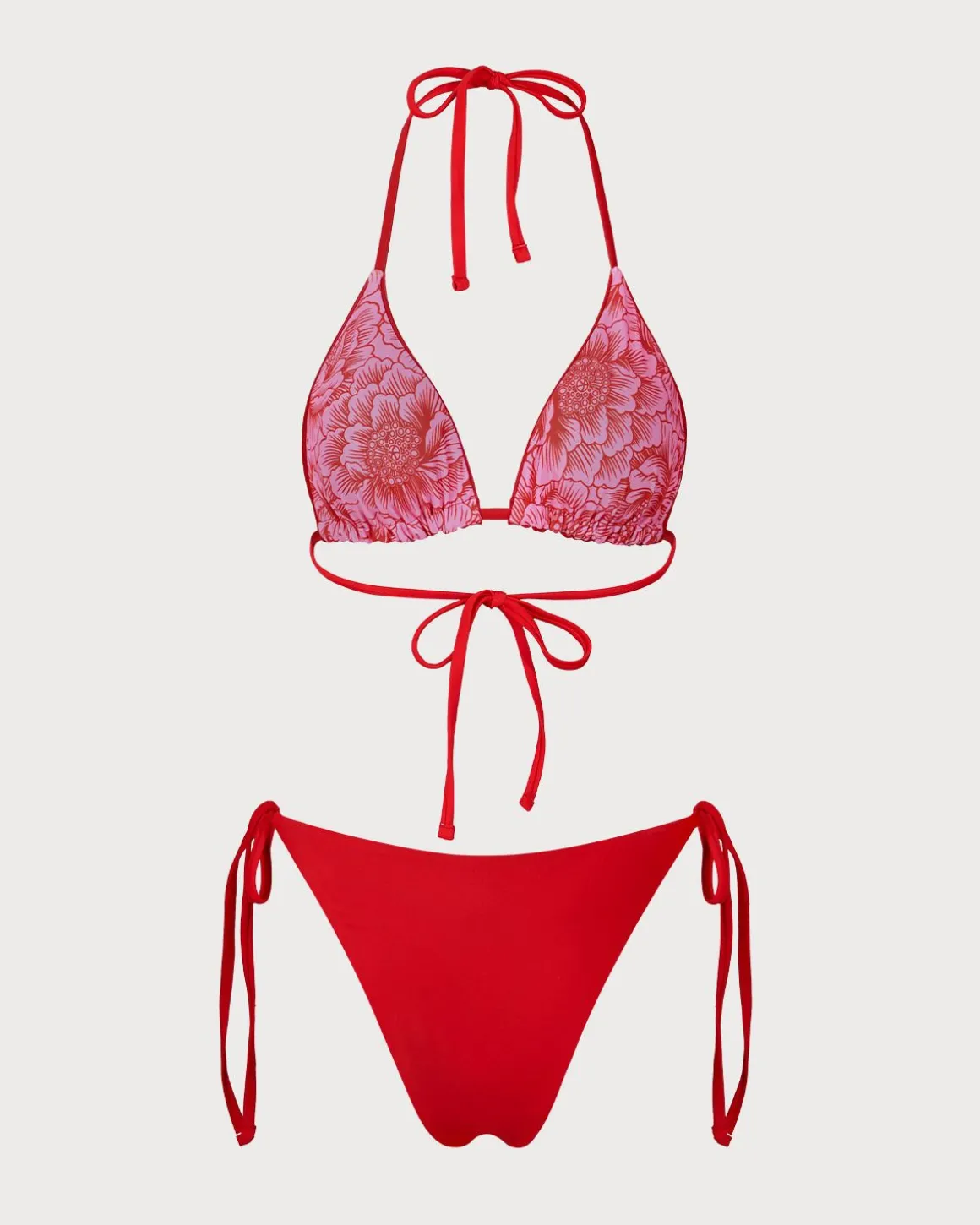 Red Floral Reversible Bikini Set