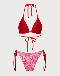 Red Floral Reversible Bikini Set