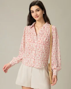 Red Floral Ruched Shirt