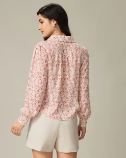 Red Floral Ruched Shirt