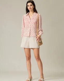 Red Floral Ruched Shirt