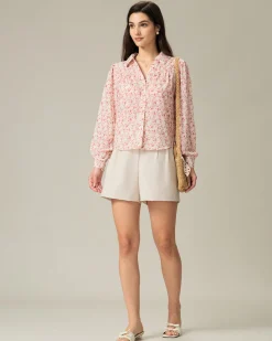 Red Floral Ruched Shirt