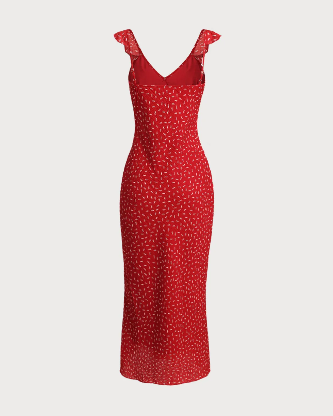 Red Floral V Neck Ruffle Maxi Dress