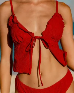 Red Front Tie Tankini Three-Piece Tankini Set
