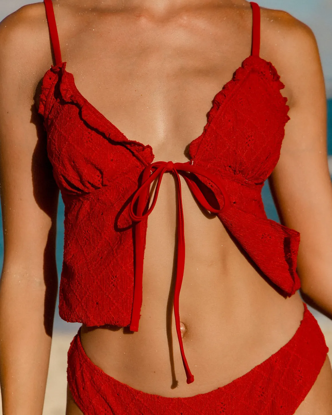 Red Front Tie Tankini Three-Piece Tankini Set