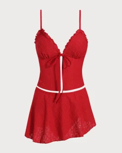 Red Front Tie Tankini Three-Piece Tankini Set