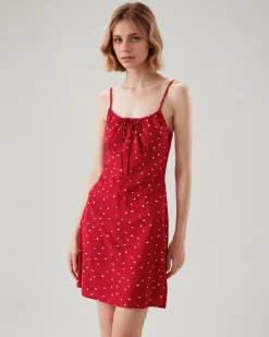 Red Heart Pattern Sweetheart Neck Slip Mini Dress