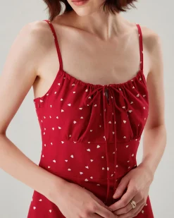 Red Heart Pattern Sweetheart Neck Slip Mini Dress