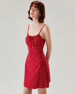 Red Heart Pattern Sweetheart Neck Slip Mini Dress