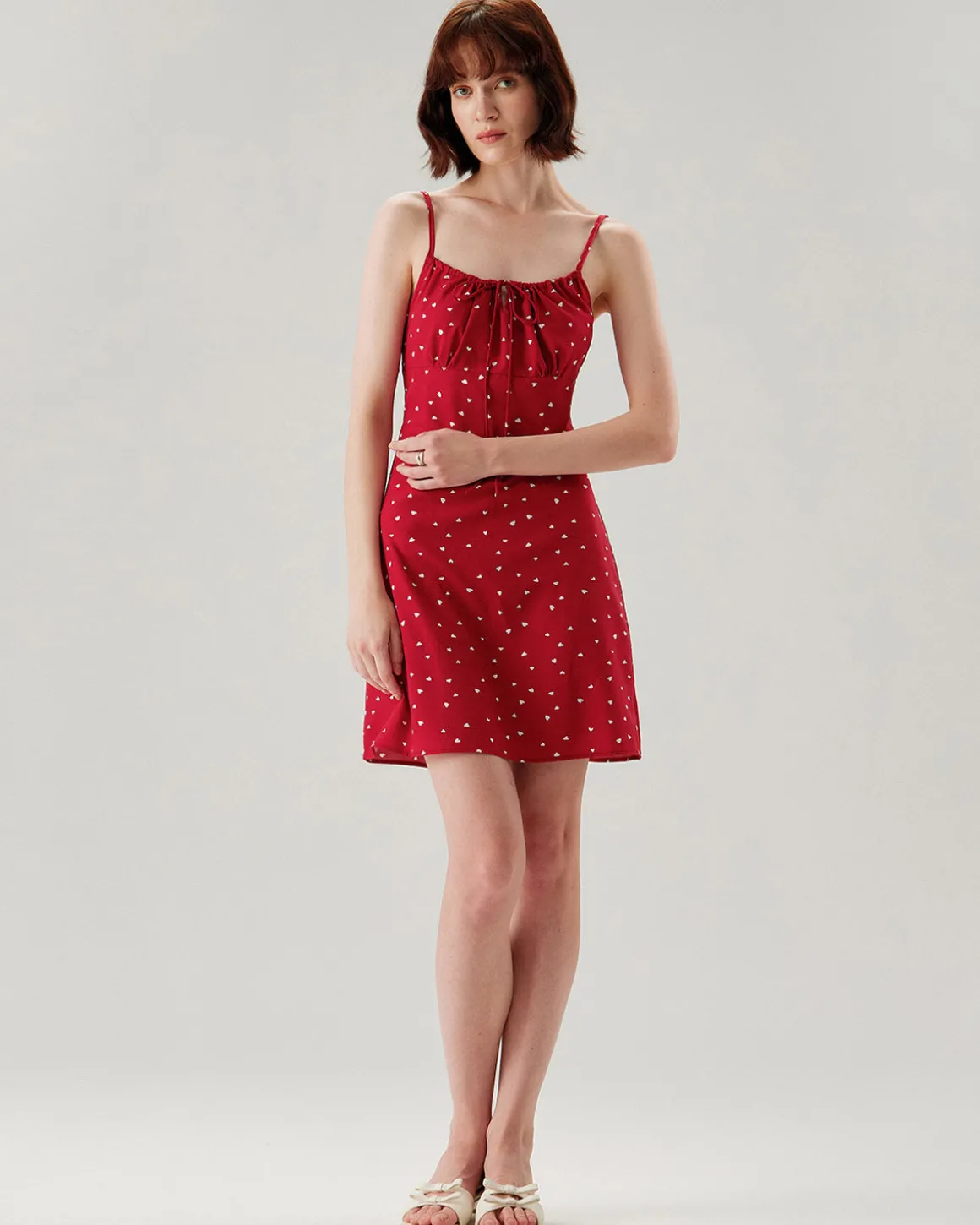 Red Heart Pattern Sweetheart Neck Slip Mini Dress