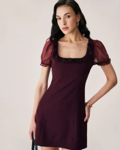 Red Lace Splicing Mini Dress