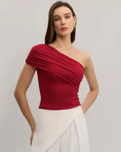 Red One Shoulder Slim Tee