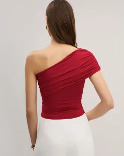 Red One Shoulder Slim Tee