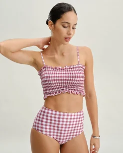 Red Plaid Bandeau Bikini Set