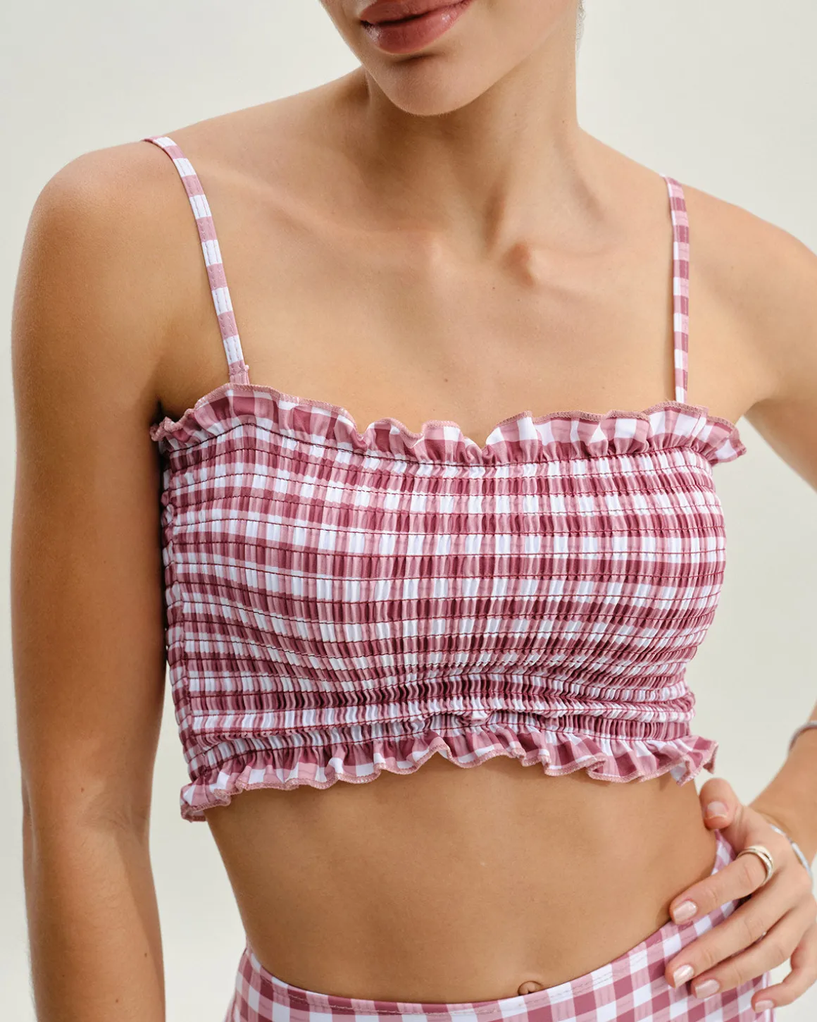 Red Plaid Bandeau Bikini Set