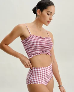 Red Plaid Bandeau Bikini Set