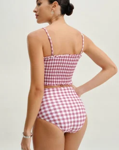 Red Plaid Bandeau Bikini Set
