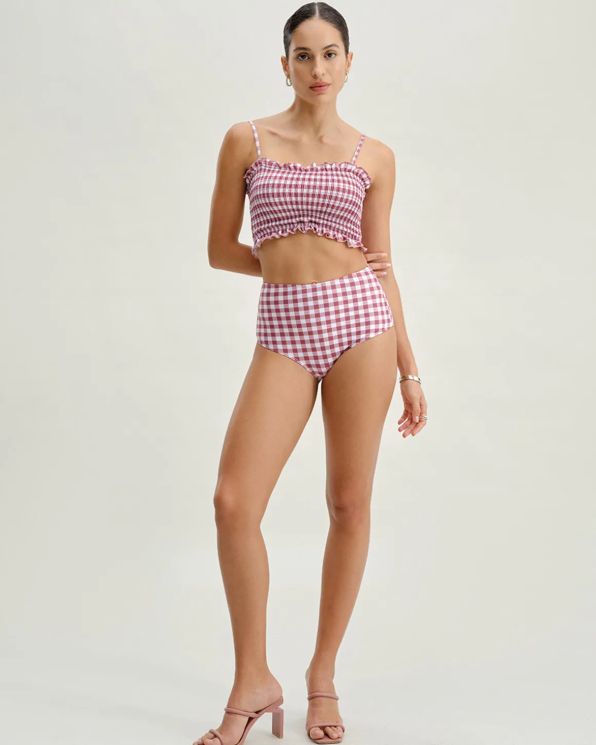 Red Plaid Bandeau Bikini Set