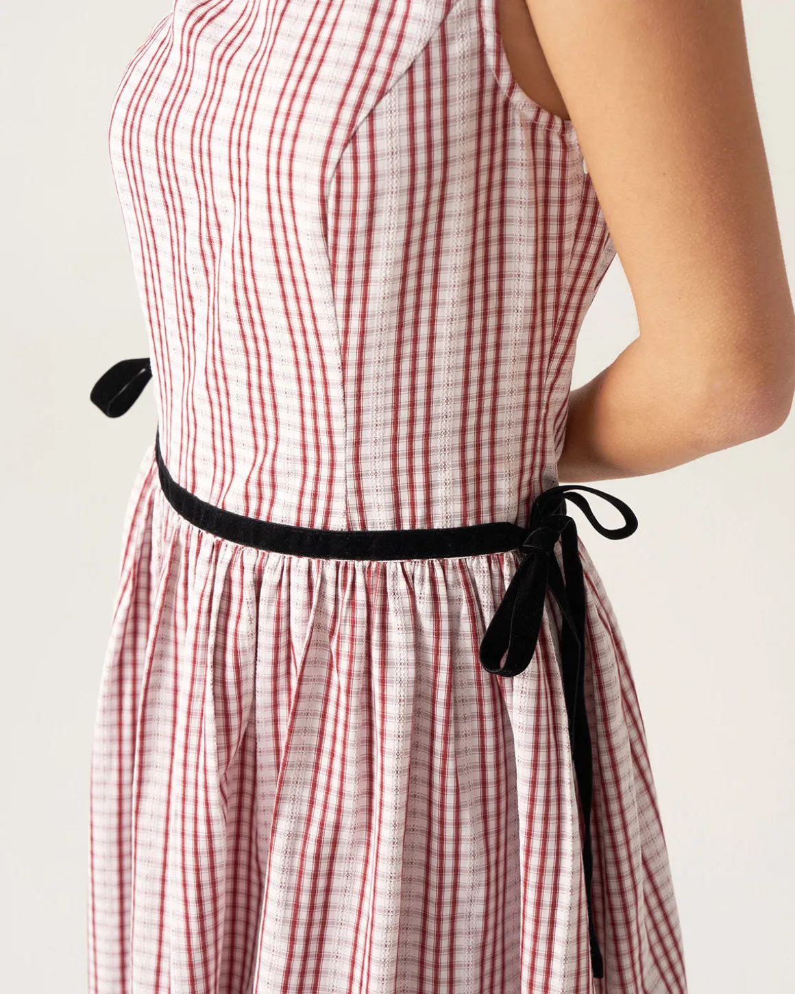 Red Plaid Boat Neck Midi Dress