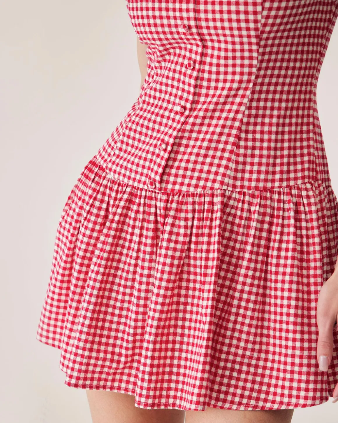 Red Plaid Boat Neck Mini Dress