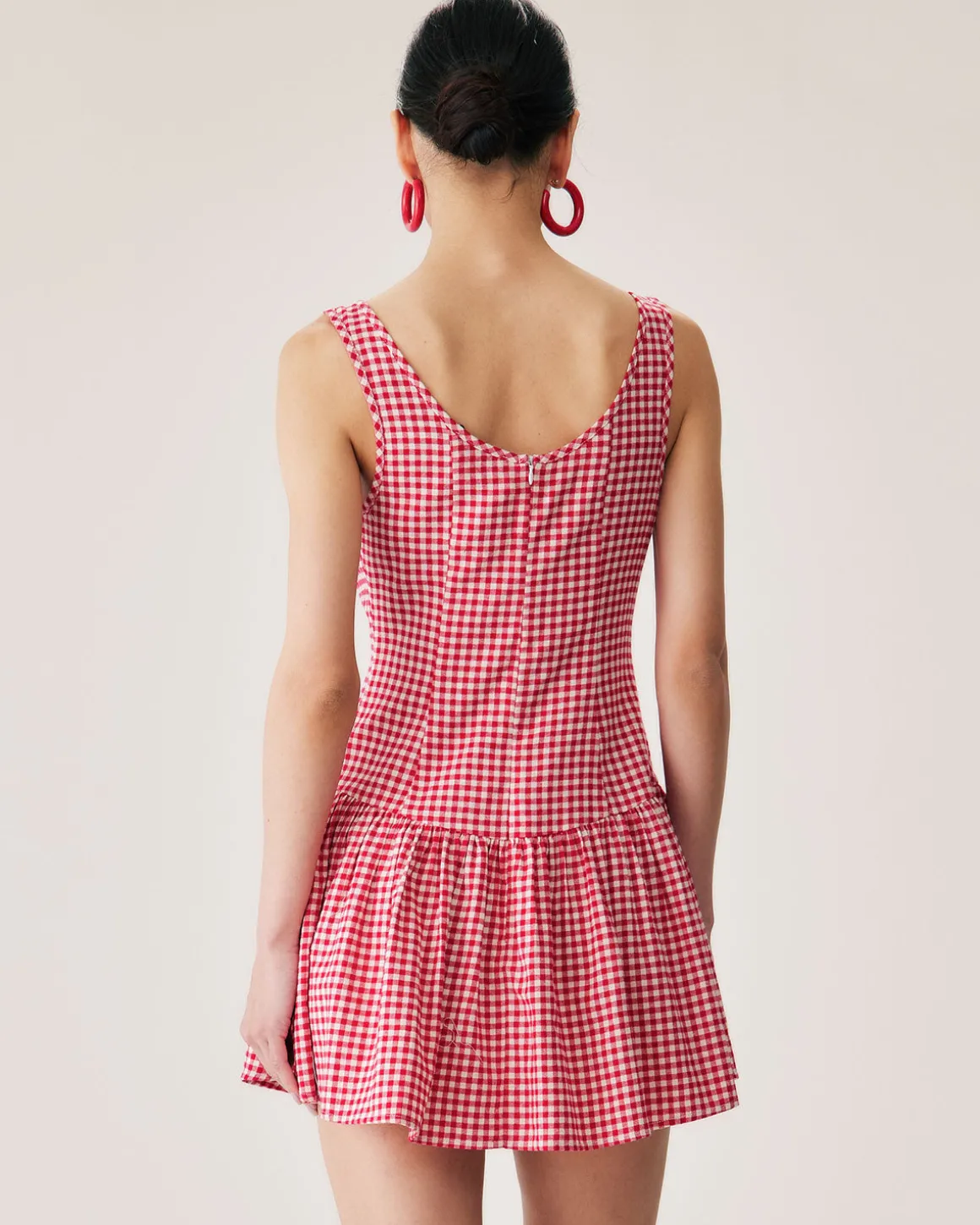 Red Plaid Boat Neck Mini Dress
