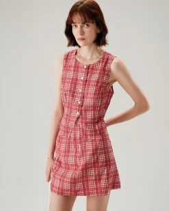 Red Plaid High-Waisted Mini Skirt