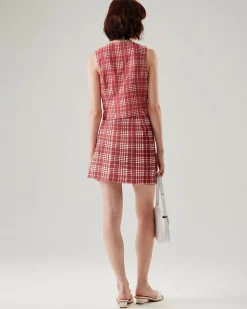 Red Plaid High-Waisted Mini Skirt
