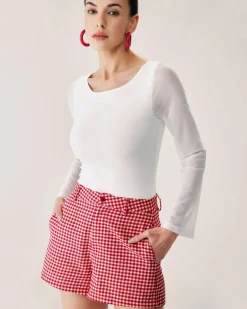 Red Plaid High-waisted Pocket Shorts