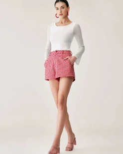 Red Plaid High-waisted Pocket Shorts