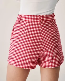 Red Plaid High-waisted Pocket Shorts