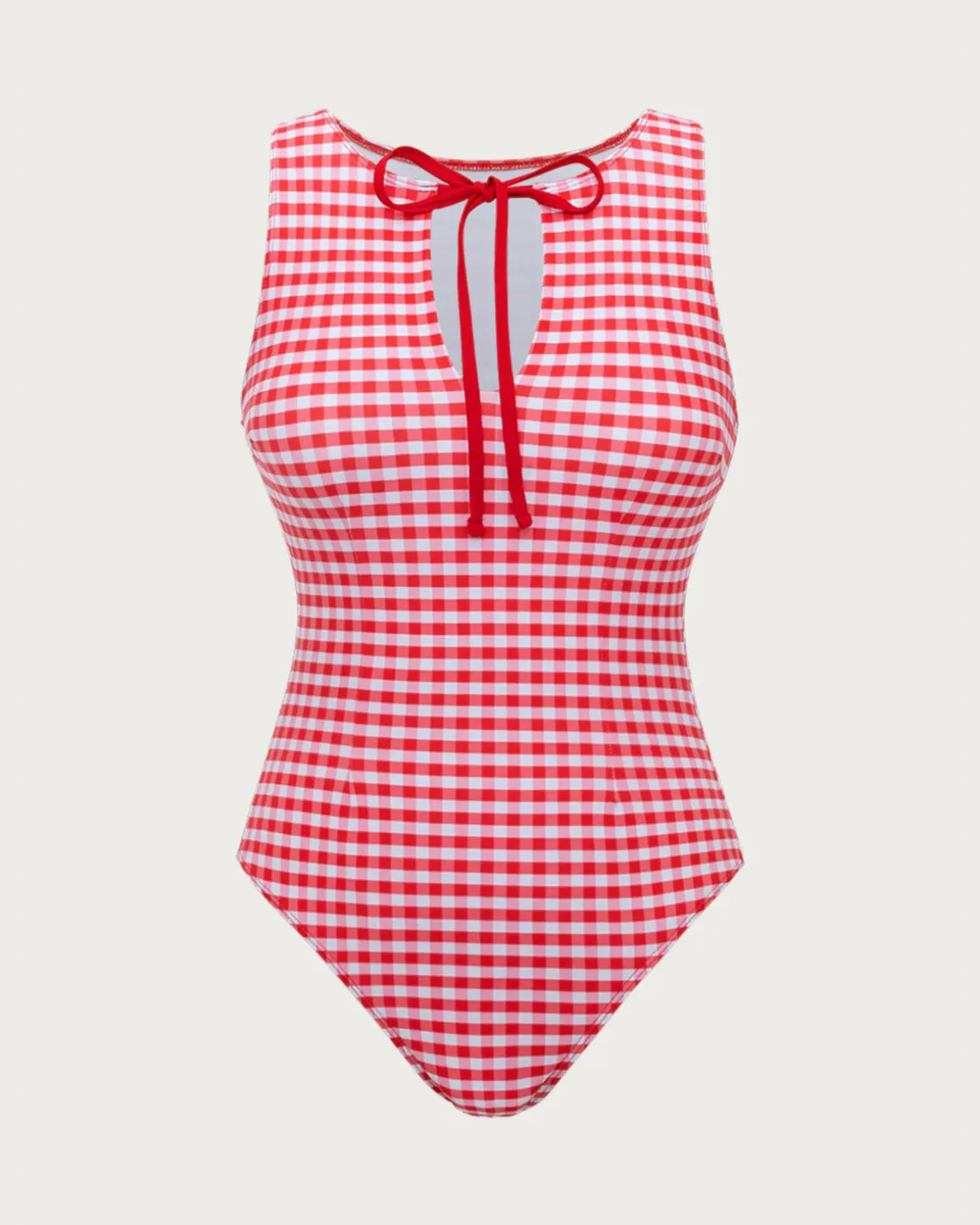 Red Plaid Retro One-Piece Swimsuit
