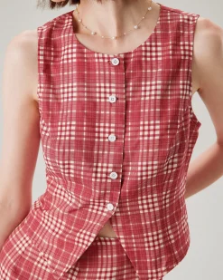 Red Plaid Single Breasted Vest