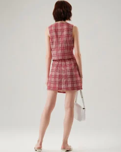 Red Plaid Single Breasted Vest
