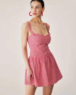 Red Plaid Sweetheart Neck Slip Mini Dress