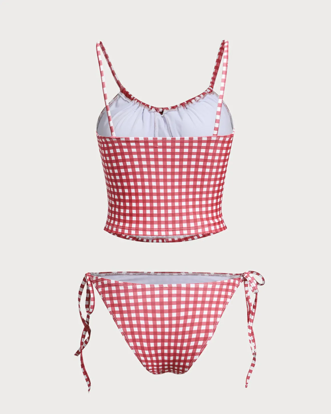 Red Plaid Tie Front Tankini Swimsuit