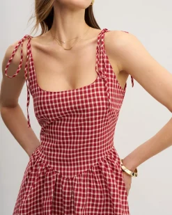 Red Plaid Tie Strap Mini Dress