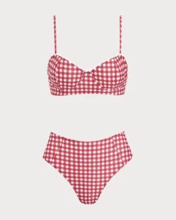 Red Plaid Tie-back Bikini Set